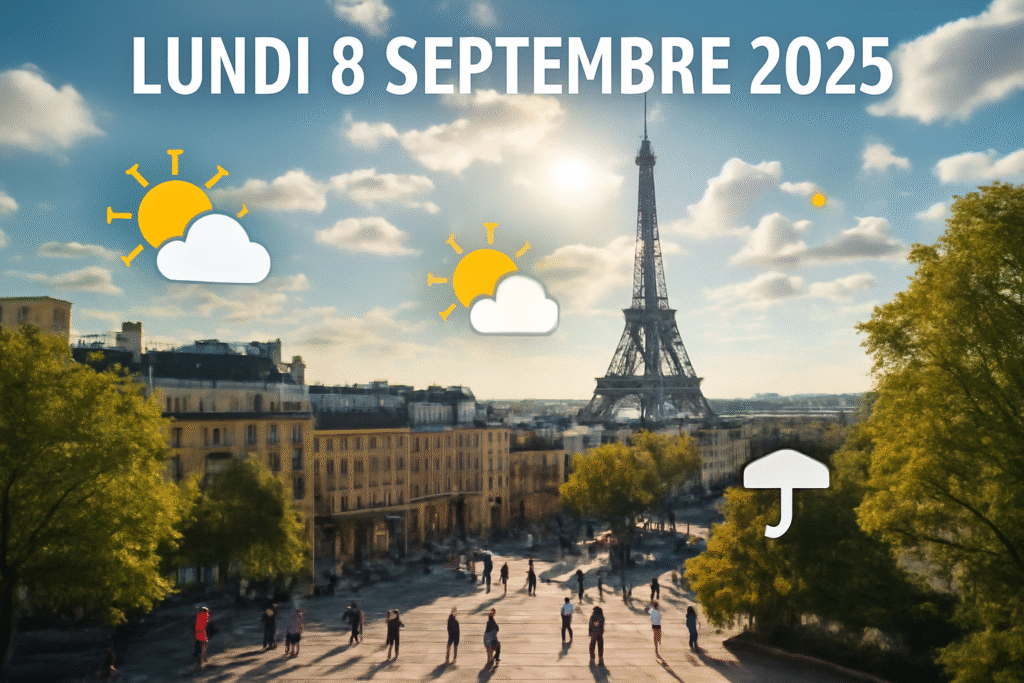 découvrez les prévisions météorologiques détaillées pour paris et ses environs le lundi 8 septembre 2025 : températures, conditions climatiques, risques de pluie et conseils pour organiser votre journée.